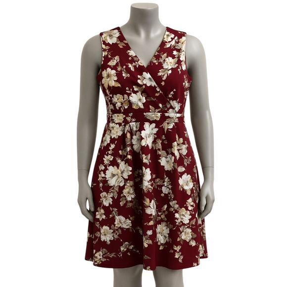 Enfocus Studio Dress Size 14 Burgundy Gold Silver Metallic Fit Flare VNeck Y2K - Picture 1 of 8